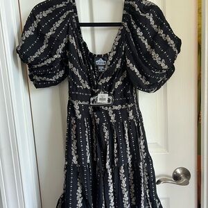Angie Black Dress with White Floral Accents